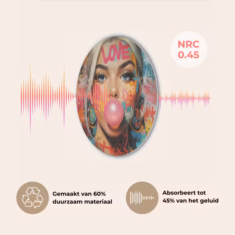 Vrouw - Kauwgom - Graffiti - Love Akoestische PET Vilt - Rond klein -USP_NL