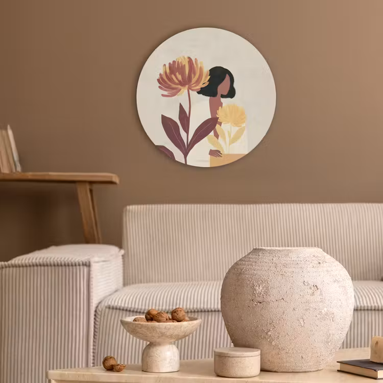 Vrouw - Minimalistisch - Bloem Akoestische PET Vilt - Rond klein -sfeer1