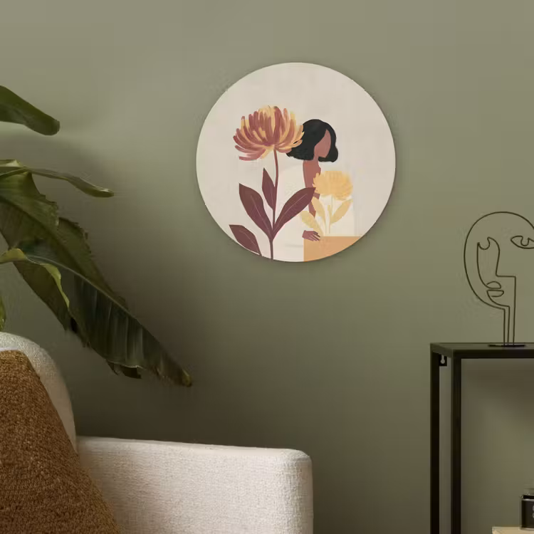 Vrouw - Minimalistisch - Bloem Akoestische PET Vilt - Rond klein -sfeer2