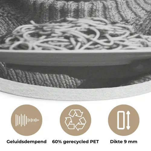 Vrouw - Pasta - Zwart - Wit Akoestische PET Vilt - Rond klein -closeup_NL