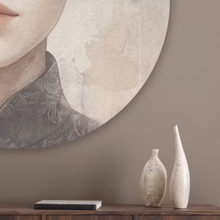 Vrouw - Sereen - Grijs Akoestische PET Vilt - Rond klein -sfeer5_closeup