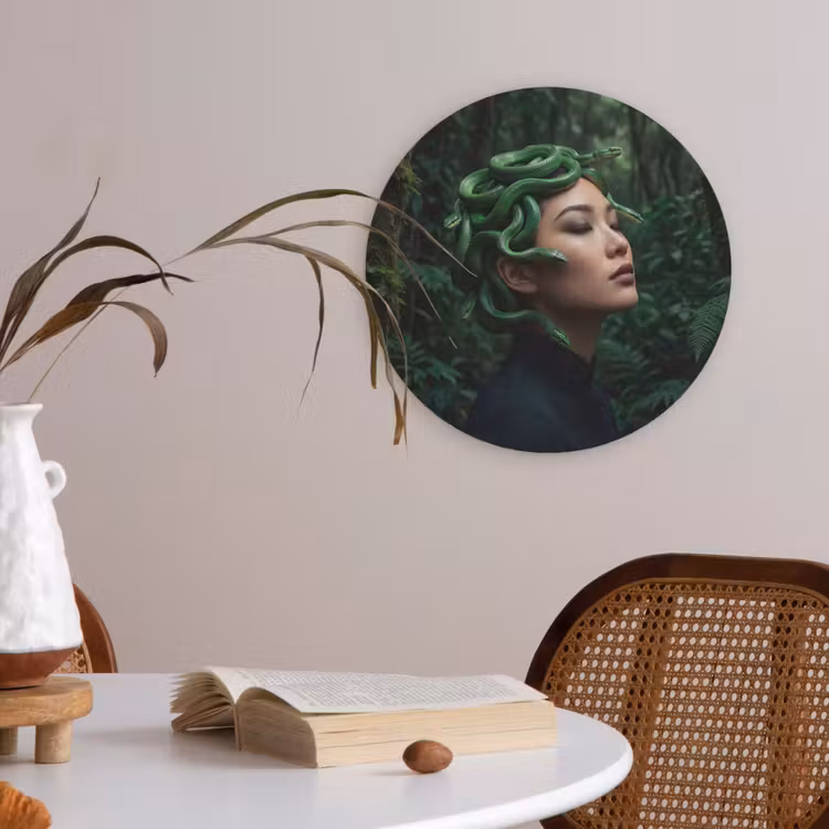 Vrouw - Slang - Natuur - Mystiek - Groen Akoestische PET Vilt - Rond klein -sfeer3