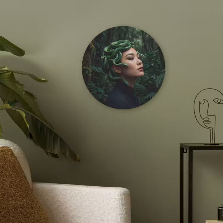 Vrouw - Slang - Natuur - Mystiek - Groen Akoestische PET Vilt - Rond klein -sfeer2