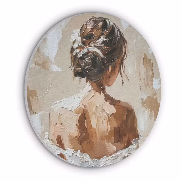 Vrouw - Verf - Abstract - Beige - Modern Akoestische PET Vilt - Rond klein -3d