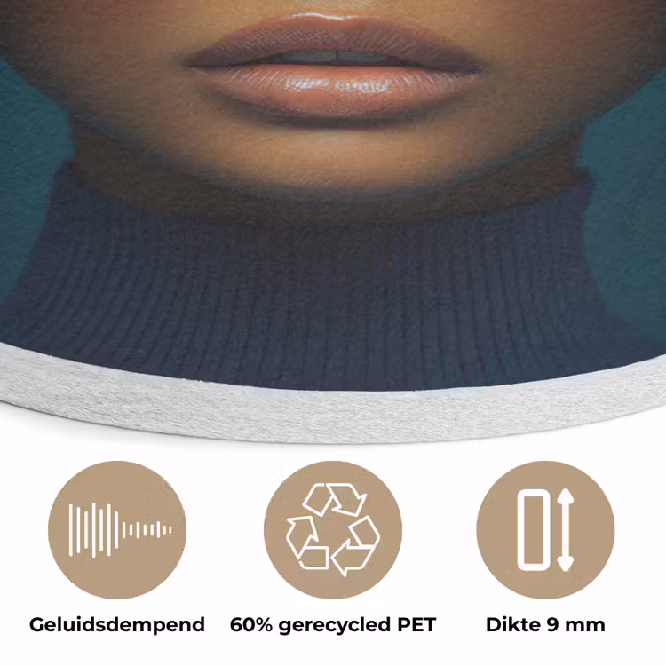 Vrouw - Vlinder - Bril - Blauw - Modern - Portret Akoestische PET Vilt - Rond klein -closeup_NL