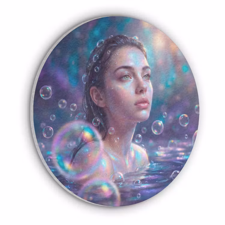 Vrouw - Water - Portret - Kleurrijk - Modern Akoestische PET Vilt - Rond klein -3d
