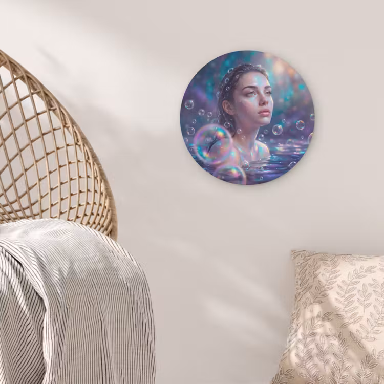 Vrouw - Water - Portret - Kleurrijk - Modern Akoestische PET Vilt - Rond klein -sfeer4