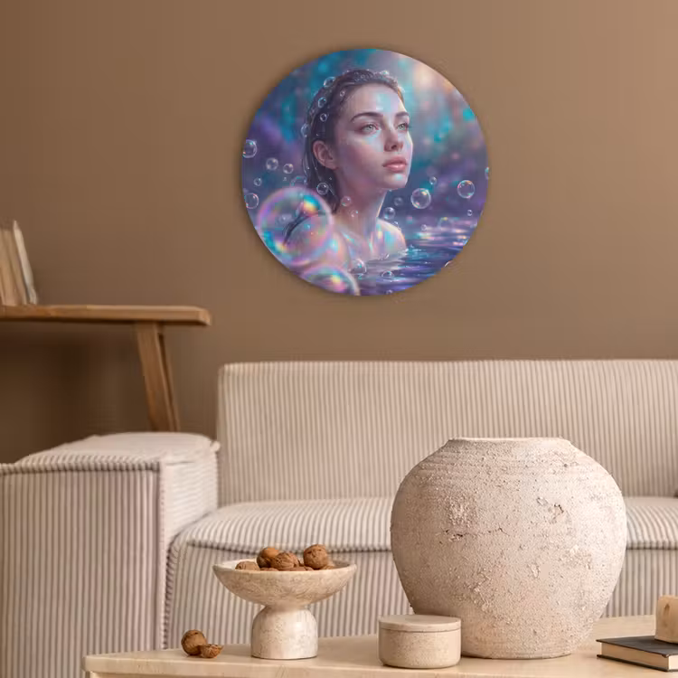 Vrouw - Water - Portret - Kleurrijk - Modern Akoestische PET Vilt - Rond klein -sfeer1