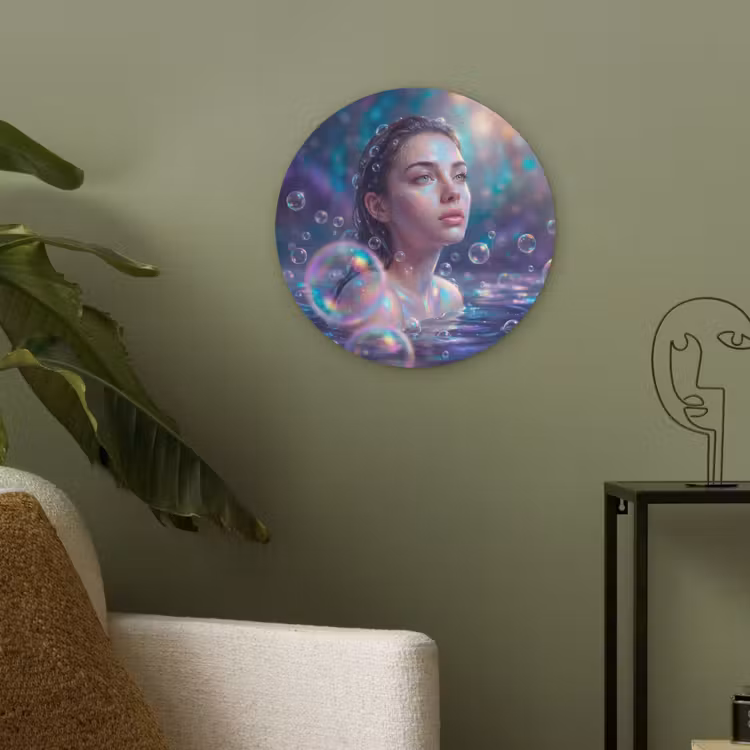 Vrouw - Water - Portret - Kleurrijk - Modern Akoestische PET Vilt - Rond klein -sfeer2