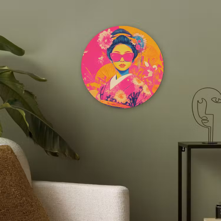 Vrouw - Zonnebril - Abstract - Oranje Akoestische PET Vilt - Rond klein -sfeer2