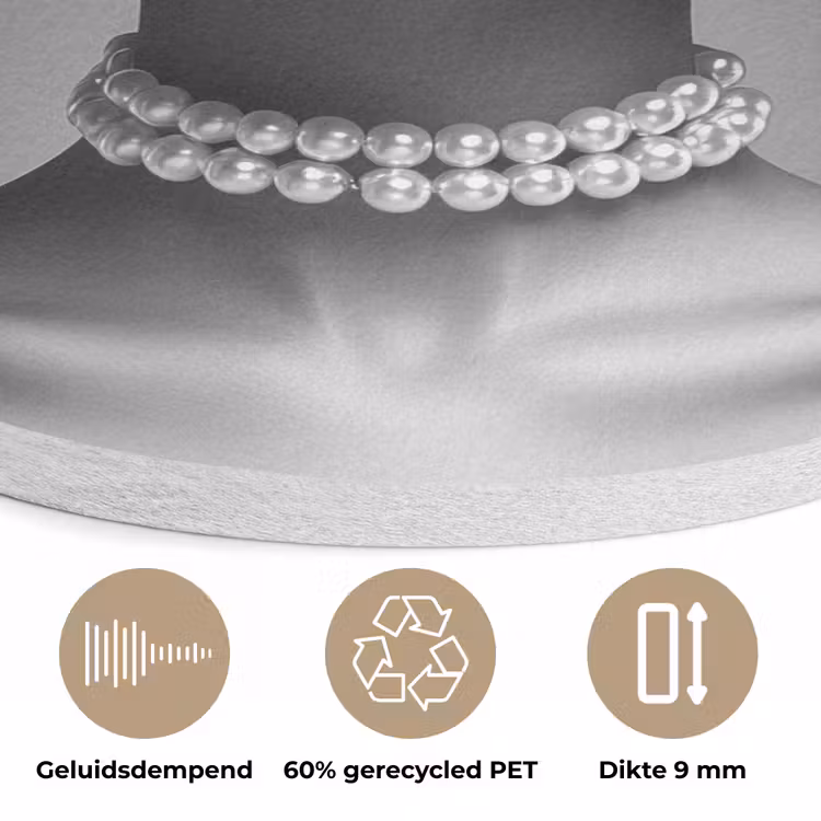 Vrouw - Zwart Wit - Ketting - Zonnebril Akoestische PET Vilt - Rond klein -closeup_NL