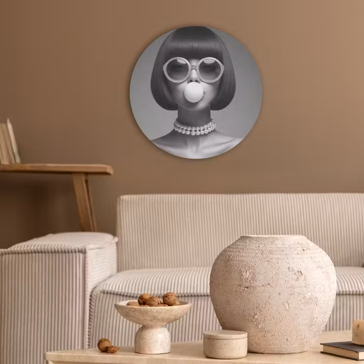 Vrouw - Zwart Wit - Ketting - Zonnebril Akoestische PET Vilt - Rond klein -sfeer1