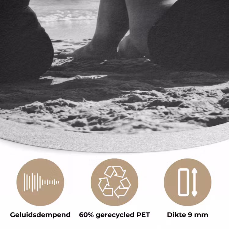 Vrouwen - Zonnehoed - Strand - Zwart - Wit Akoestische PET Vilt - Rond klein -closeup_NL