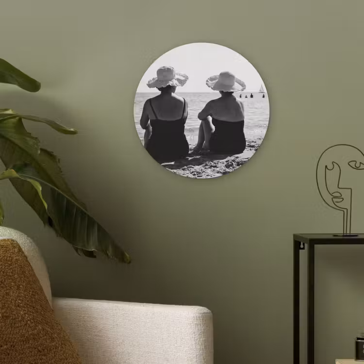 Vrouwen - Zonnehoed - Strand - Zwart - Wit Akoestische PET Vilt - Rond klein -sfeer2