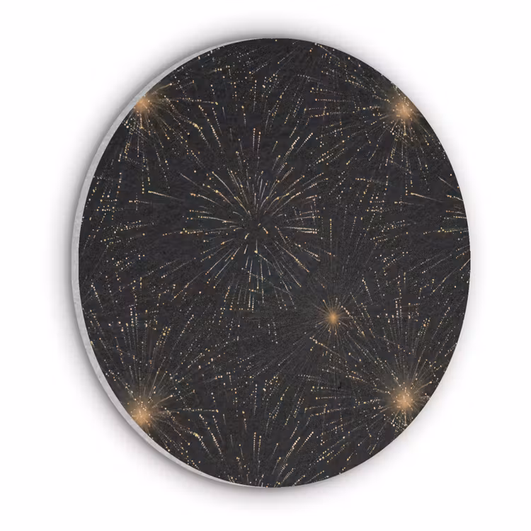 Vuurwerk - Patroon - Feestelijk - Goud - Zwart Akoestische PET Vilt - Rond klein 838 -3d