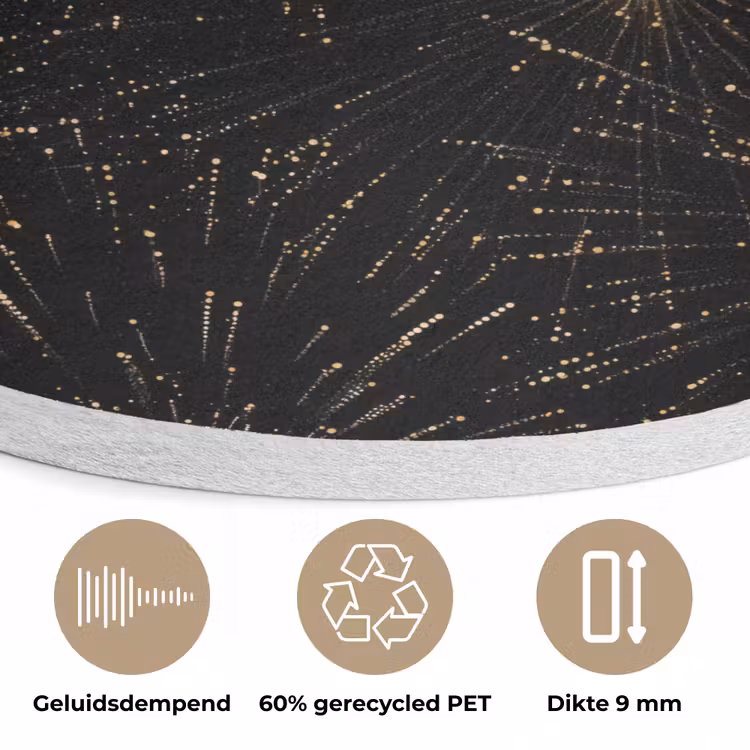 Vuurwerk - Patroon - Feestelijk - Goud - Zwart Akoestische PET Vilt - Rond klein 838 -closeup_NL