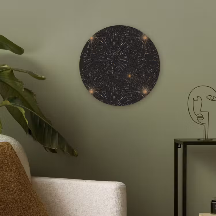 Vuurwerk - Patroon - Feestelijk - Goud - Zwart Akoestische PET Vilt - Rond klein 838 -sfeer2