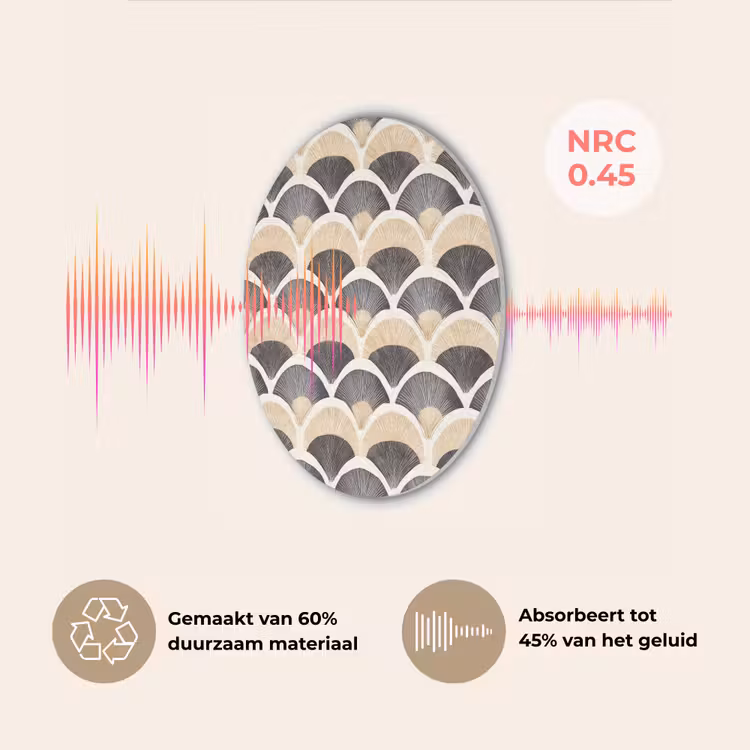 Waaier - Patroon - Zwart - Beige Akoestische PET Vilt - Rond klein 838 -USP_NL