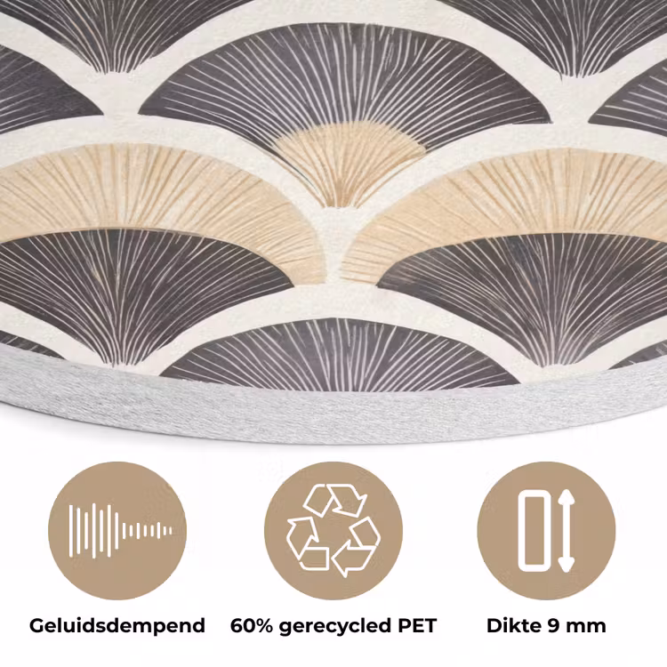 Waaier - Patroon - Zwart - Beige Akoestische PET Vilt - Rond klein 838 -closeup_NL
