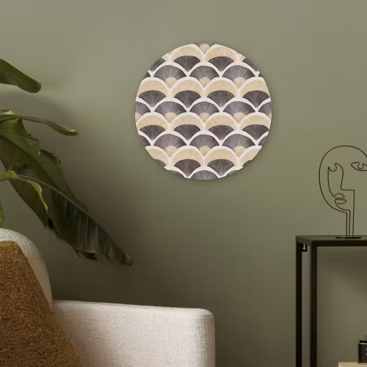Waaier - Patroon - Zwart - Beige Akoestische PET Vilt - Rond klein 838 -sfeer2