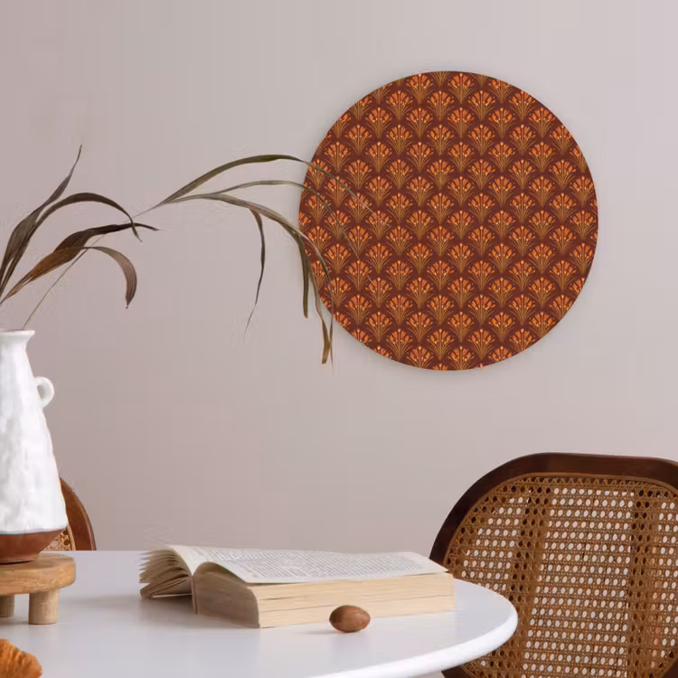 Waaiers - Art Deco - Botanisch - Roestbruin - Oranje Akoestische PET Vilt - Rond klein 838 -sfeer3