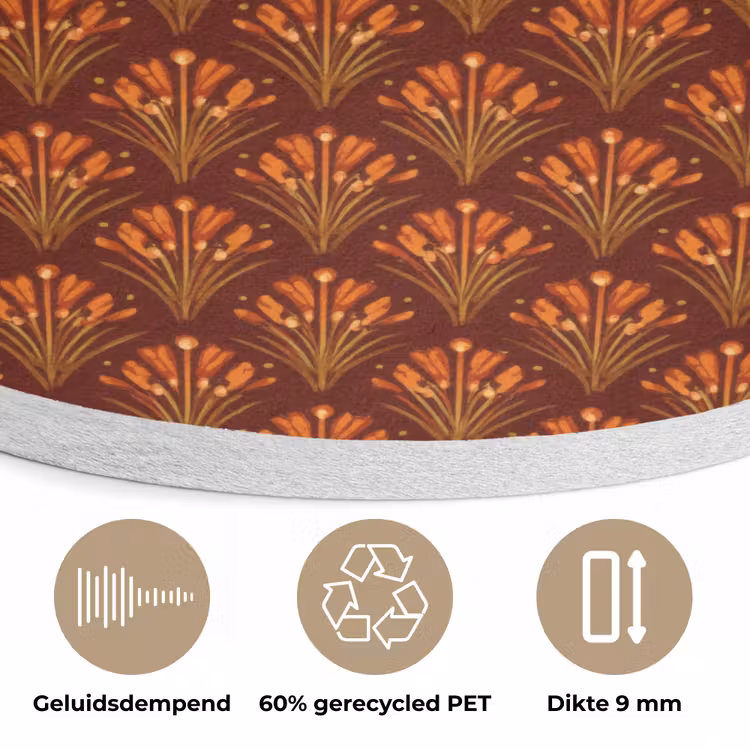Waaiers - Art Deco - Botanisch - Roestbruin - Oranje Akoestische PET Vilt - Rond klein 838 -closeup_NL
