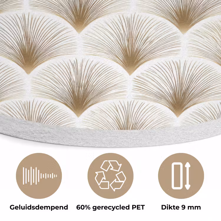 Waaiers - Art Deco - Elegant - Goud - Wit Akoestische PET Vilt - Rond klein 838 -closeup_NL