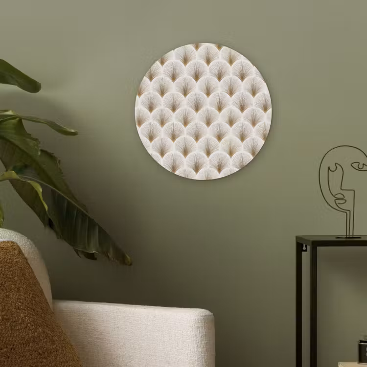 Waaiers - Art Deco - Elegant - Goud - Wit Akoestische PET Vilt - Rond klein 838 -sfeer2