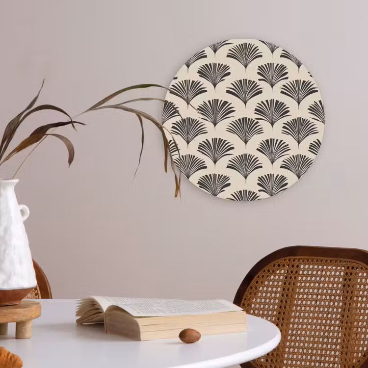 Waaiers - Botanisch - Zwart - Beige Akoestische PET Vilt - Rond klein 838 -sfeer3