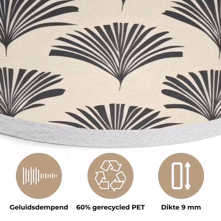 Waaiers - Botanisch - Zwart - Beige Akoestische PET Vilt - Rond klein 838 -closeup_NL
