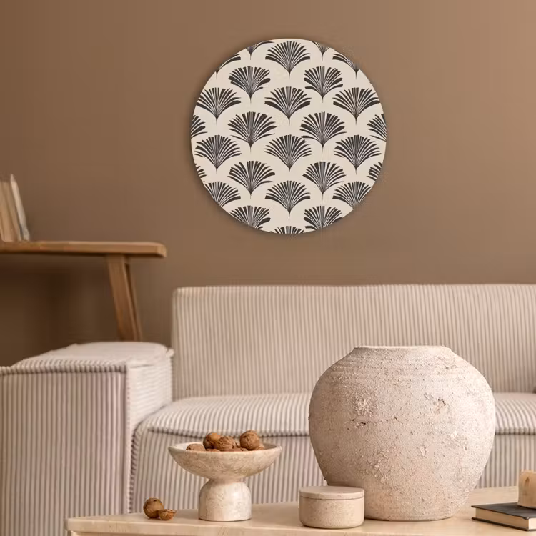Waaiers - Botanisch - Zwart - Beige Akoestische PET Vilt - Rond klein 838 -sfeer1