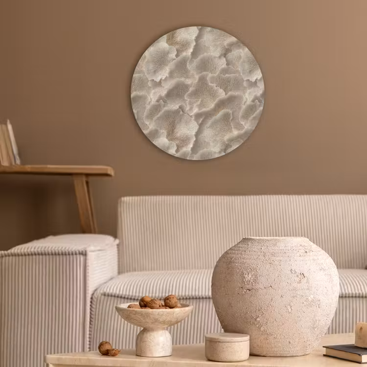 Waaierstructuren - Beige - Vezeltextuur Akoestische PET Vilt - Rond klein 838 -sfeer1