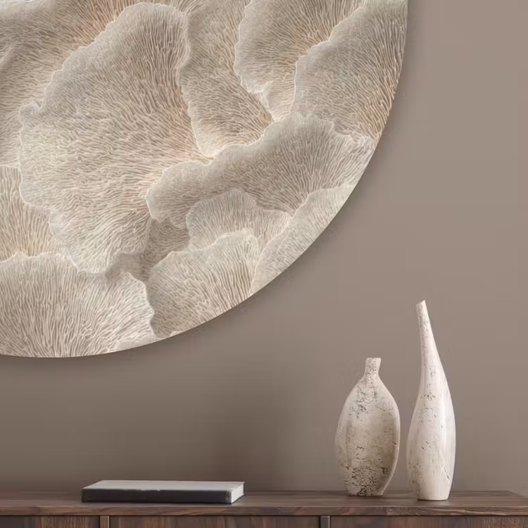 Waaierstructuren - Beige - Vezeltextuur Akoestische PET Vilt - Rond klein 838 -sfeer5_closeup
