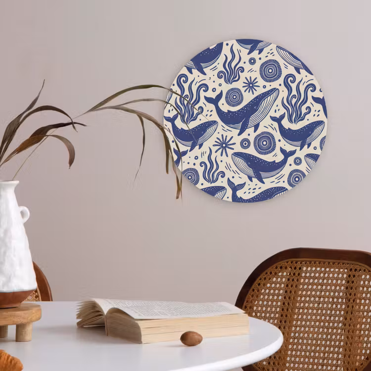 Walvis - Onderwater - Dieren - Abstract - Blauw Akoestische PET Vilt - Rond klein -sfeer3