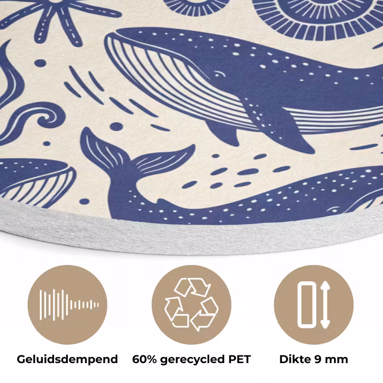 Walvis - Onderwater - Dieren - Abstract - Blauw Akoestische PET Vilt - Rond klein -closeup_NL