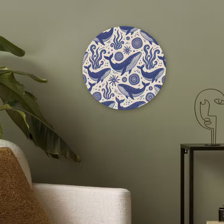 Walvis - Onderwater - Dieren - Abstract - Blauw Akoestische PET Vilt - Rond klein -sfeer2