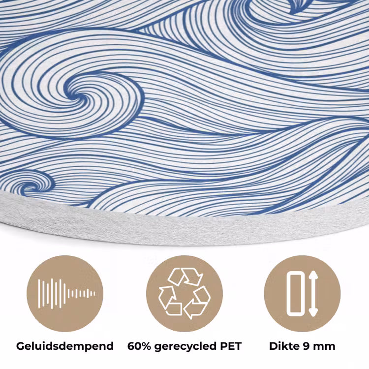 Walvis - Staart - Golven - Lijntekening - Blauw Akoestische PET Vilt - Rond klein -closeup_NL
