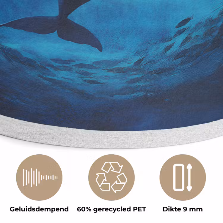 Walvis - Vissen - Donkerblauw Akoestische PET Vilt - Rond klein -closeup_NL