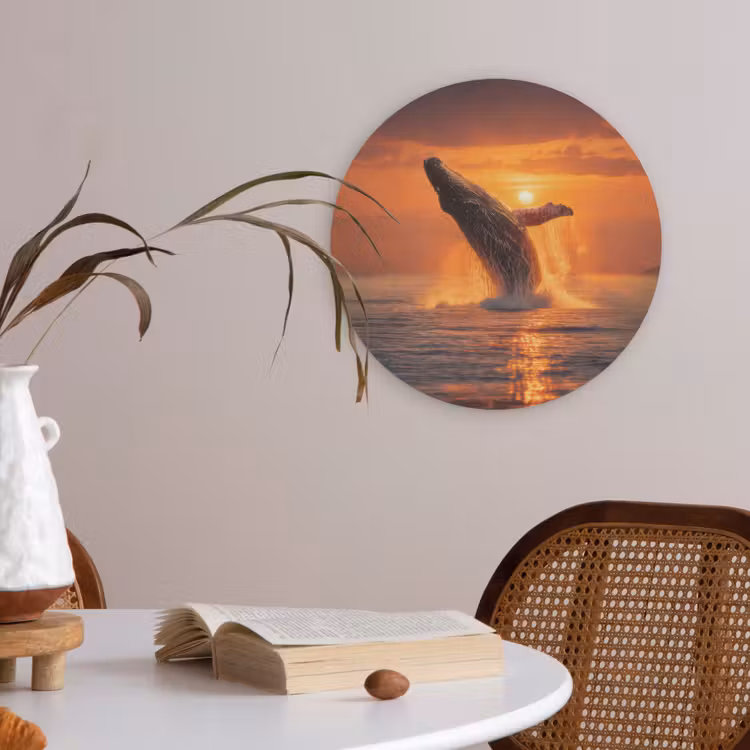 Walvis - Zon - Zee Akoestische PET Vilt - Rond klein -sfeer3