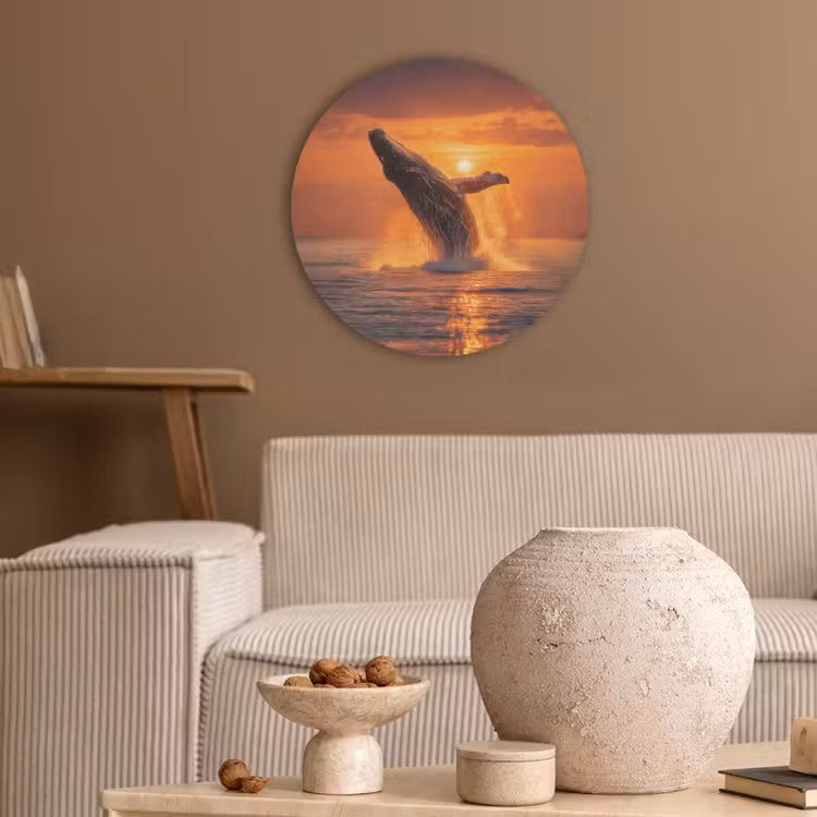 Walvis - Zon - Zee Akoestische PET Vilt - Rond klein -sfeer1