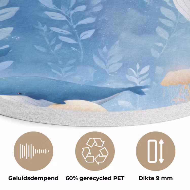 Walvissen - Oceaan - Blauw Akoestische PET Vilt - Rond klein 838 -closeup_NL