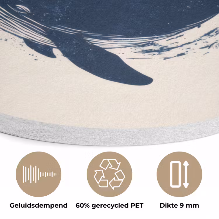 Walvissen - Spetters - Cirkel - Donkerblauw Akoestische PET Vilt - Rond klein -closeup_NL