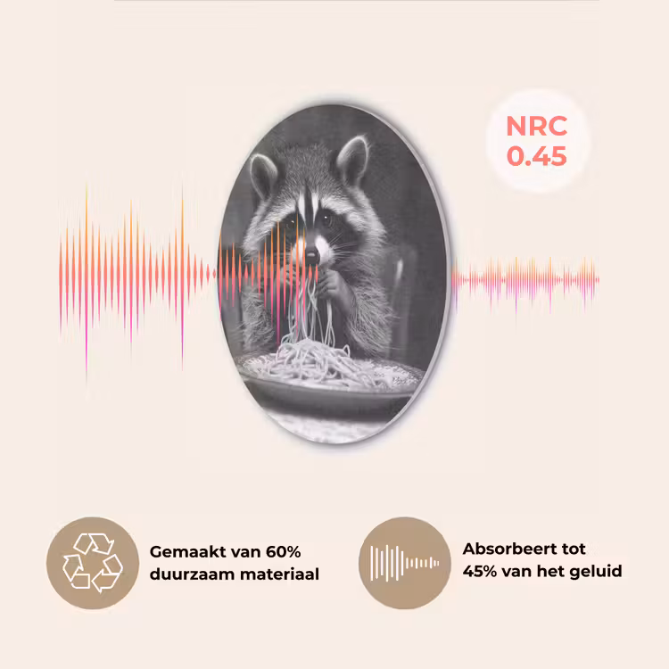 Wasbeer - Cute - Pasta - Tafelkleed - Zwart - Wit Akoestische PET Vilt - Rond klein -USP_NL