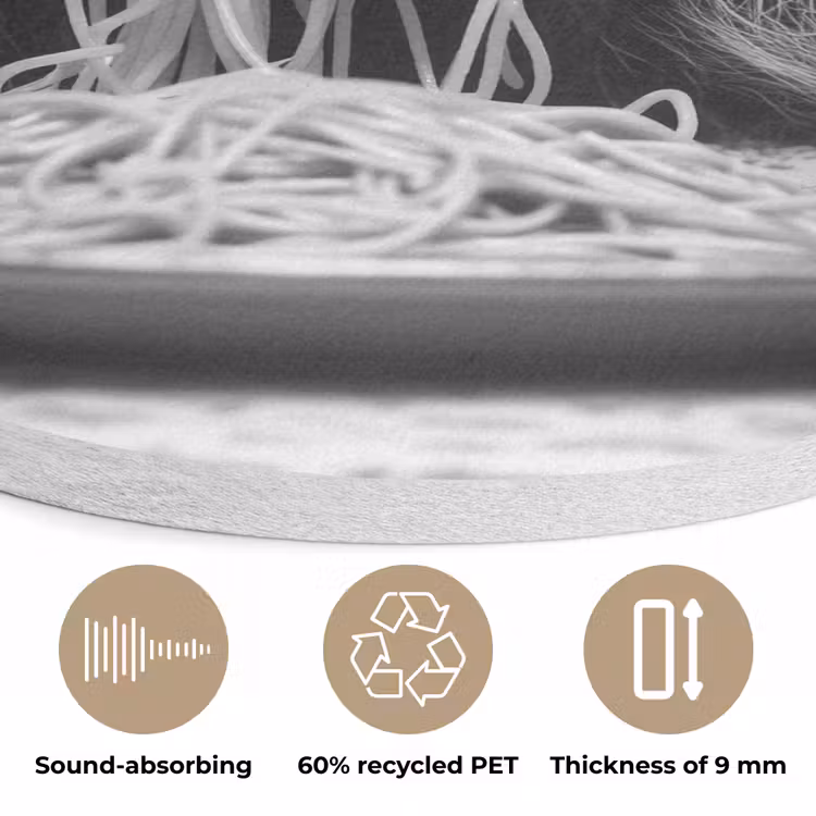 Wasbeer - Cute - Pasta - Tafelkleed - Zwart - Wit Akoestische PET Vilt - Rond klein -closeup_NL