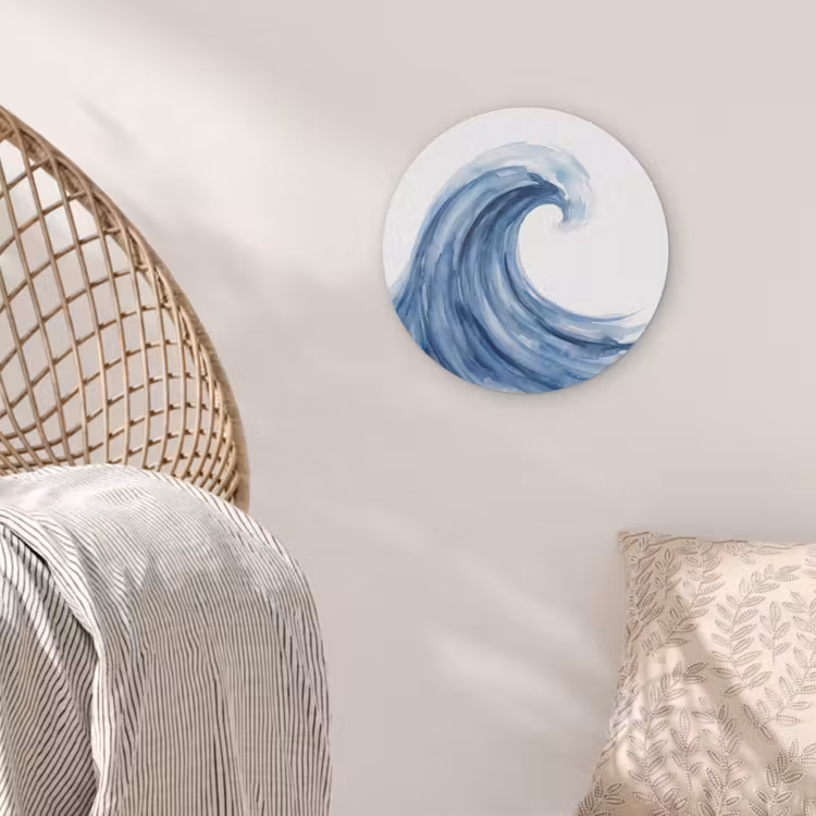 Water - Beweging - Natuur - Modern - Blauw Akoestische PET Vilt - Rond klein -sfeer4