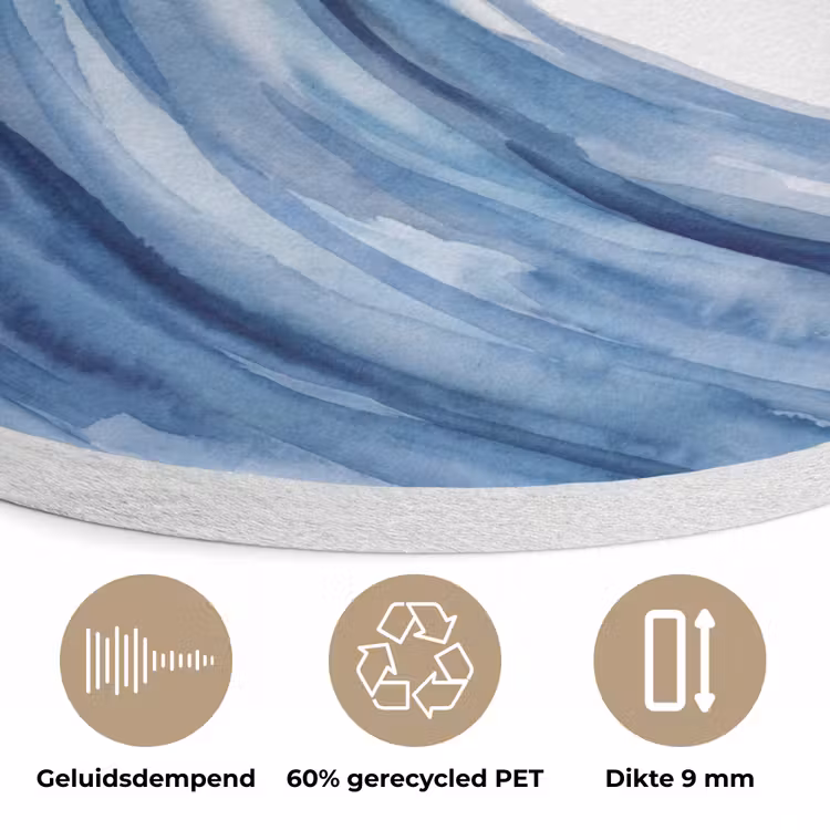 Water - Beweging - Natuur - Modern - Blauw Akoestische PET Vilt - Rond klein -closeup_NL