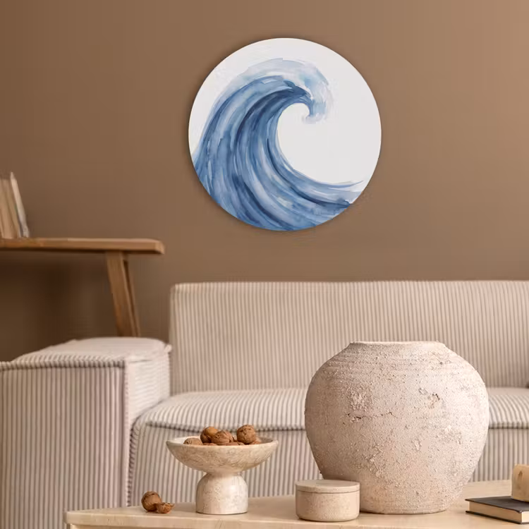 Water - Beweging - Natuur - Modern - Blauw Akoestische PET Vilt - Rond klein -sfeer1