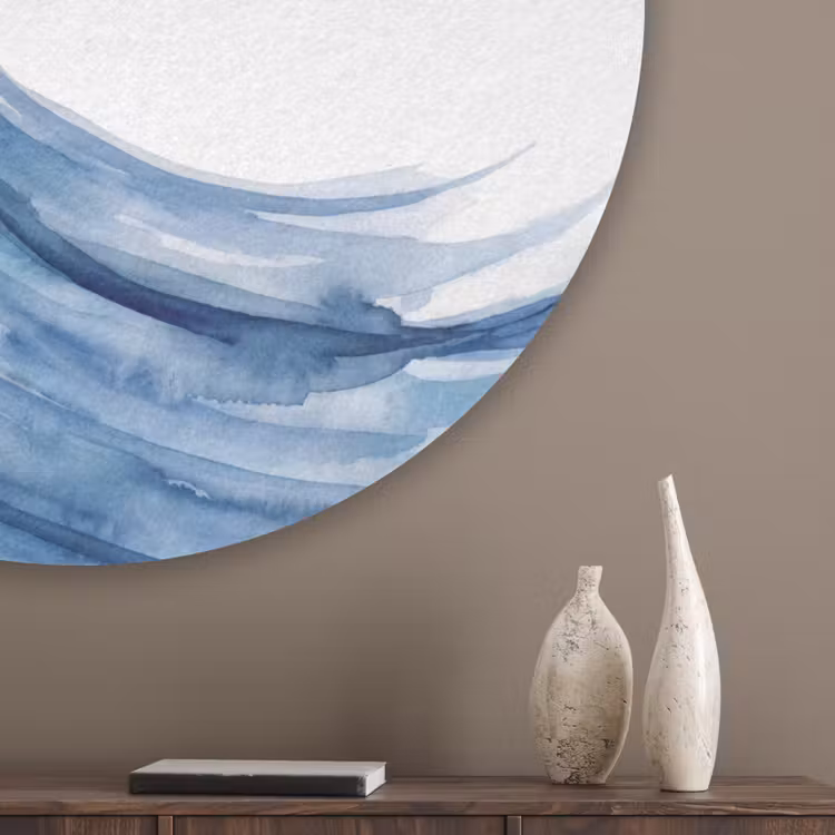 Water - Beweging - Natuur - Modern - Blauw Akoestische PET Vilt - Rond klein -sfeer5_closeup