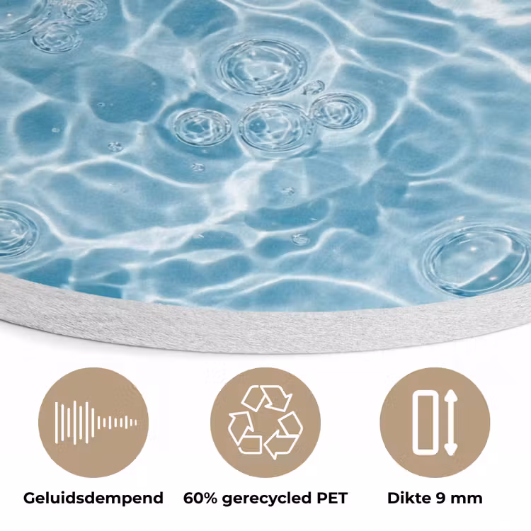 Water - Blauw - bubbels Akoestische PET Vilt - Rond klein -closeup_NL