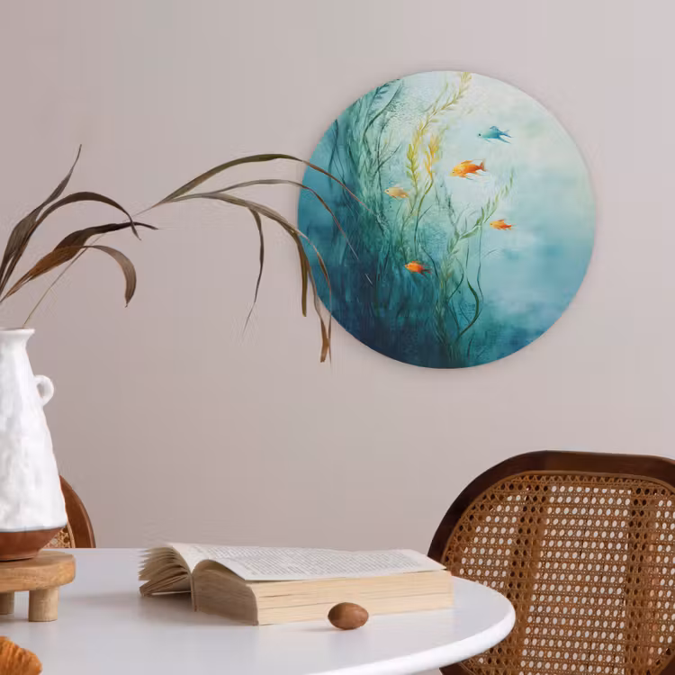 Waterplanten - Vissen - Kleurrijk - Water Akoestische PET Vilt - Rond klein -sfeer3